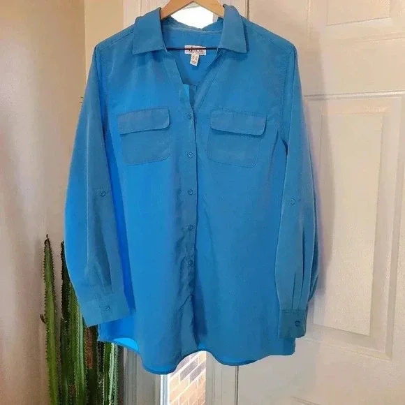 D&Co Beautiful Blue Business Casual Button Up Longsleeve Shirt, Size XL Pockets - Picture 1 of 8